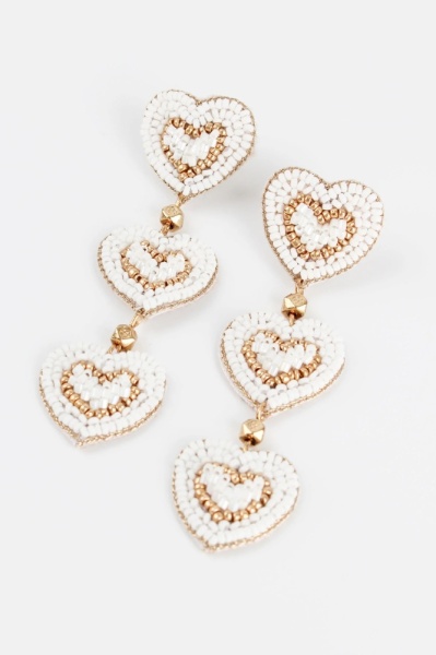 My Doris Triple White Heart Earrings